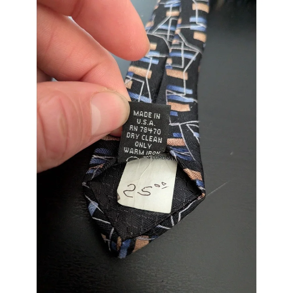 Vintage‎ Milano Abstract Silk Tie Necktie Black Multicolor 58
